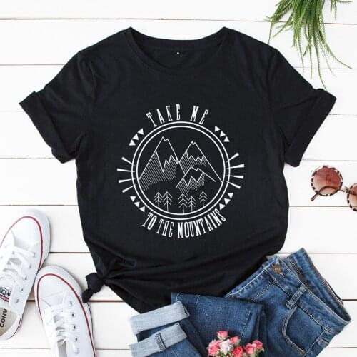 S-5XL Plus Size Summer Funny Cartoon Tshirt 100% Cotton Women Mountains Print T Shirt Harajuku Oversize Tees Loose Tops Female