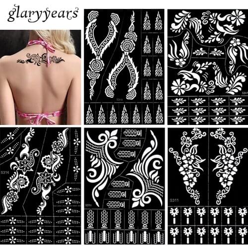 Glaryyears 1 Piece Large Indian Henna Stencil Hollow Airbrush Paint Template Sexy Women Makeup Body Art Tattoo Stencil Temporary