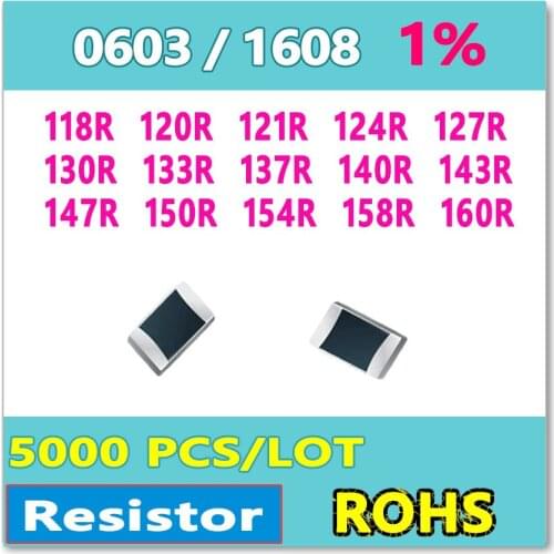 JASNPROSMA OHM 0603 F 1% 5000pcs 118R 120R 121R 124R 127R 130R 133R 137R 140R 143R 147R 150R 154R 158R 160R smd 1608 Resistor