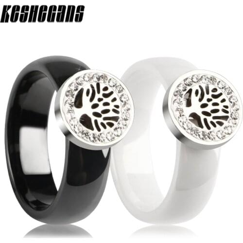 Hollow Life Of Tree With Circle Of Crystal Drill Ceramic Ring 6mm Wide Women Wedding Fashion Party Jewelry Best Gift For Friends