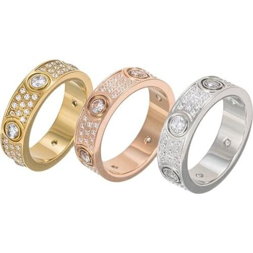 2020 Stainless Steel Ring With Stone full Crystal For Woman Girl Rose gold 18k gold 3 layer crystal