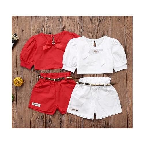 2PCS Toddler Baby Girl Kid Bubble Sleeves Tops Pants Summer Clothes Outfit