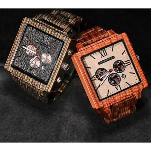 Chronograph BOBOBIRD Quartz Watch Lightweight Dyed Wooden Watches Wrist Watch with Calendar Gift for Fathers Day with Wood Box