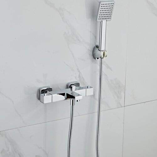 Brass shower faucets bathroom shower set wall mounted thermostatic bath shower waterfall shower heads chrome mixer water tap