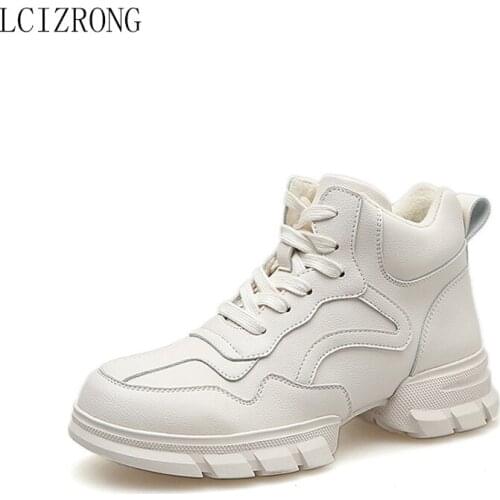 LCIZRONG Winter Womens Shoes Warm Plus Velvet Cotton Casual Shoes Womens Fashion New High-top Thick Ladies Small White Shoes