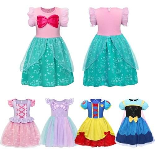 Toddler Girls Littler Mermaid Summer Dresses Pincess Littler Mermaid Causal Skirt Elsa Anna Cotton Mesh Dress Snow White Cosplay