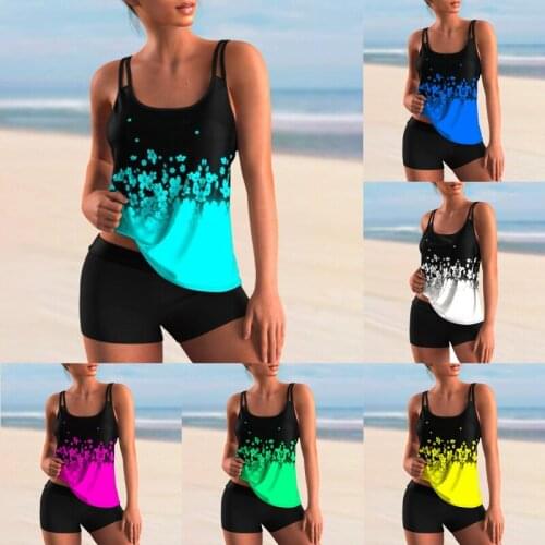 Summer Women Printed Swimsuit Vintage Sexy Backless Tankini Set Female Beach Two Pieces Swimwear Bathing Suit Plus Size