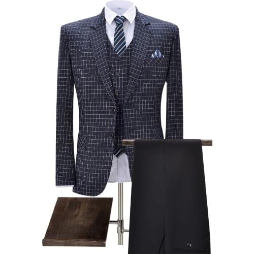 Mens Suits 3 Pieces Slim Fit Business Suits Groom Retro Noble Plaid Wool Tuxedos for Formal Wedding (Blazer+Pants+Vest)