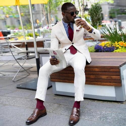 Ivory Two Pieces Mens Suits Notched Lapel For Wedding Male Blazer Formal Tuxedos Custom Made Prom Jackets With Trousers