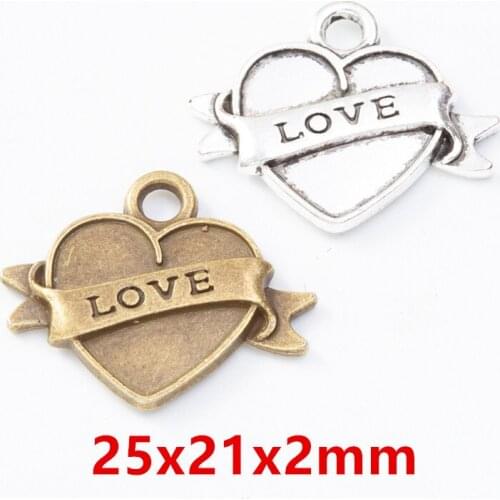 NEW 20pcs/lot 25x21x2mm Two Colors Plated Love Charm Pendant For Making DIY Necklace&bracelet Jewelry