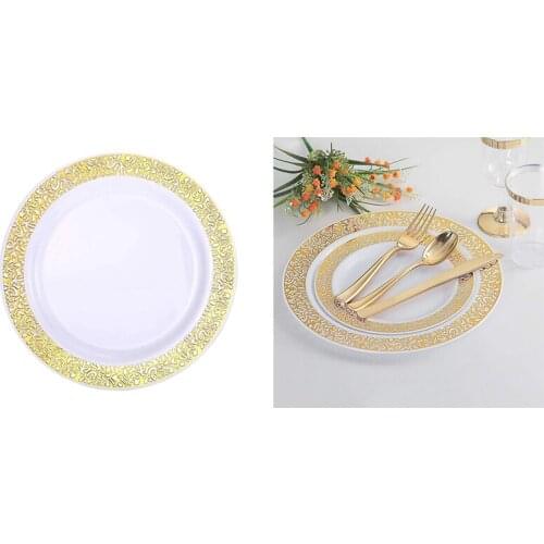 Gold Disposable Plates Party Home Supplie Plastic Party Plates Gold Lace Plates Salad / Dessert Plates