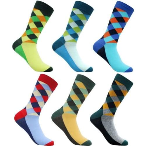 Peonfly Colorful Novelty Mens Pattern Argyle Striped Diamond Combed Cotton Crew Wedding Socks Best Gift