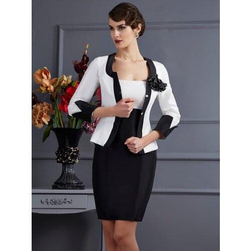 With Jacket Mother Of The Bride Dress Sheath Strapless Knee Length Satin Elegant Mother Of The Bride Dress Plus Size