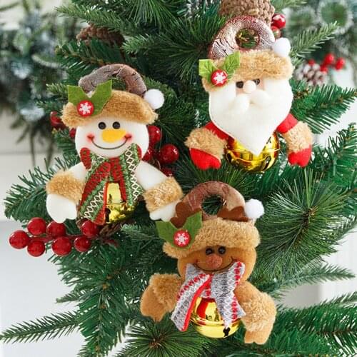 Christmas Jingle Bell Ornaments, Santa Snowman Reindeer Plush Doll Hanging Pendants for Home Navidad Décor 2021 New Year