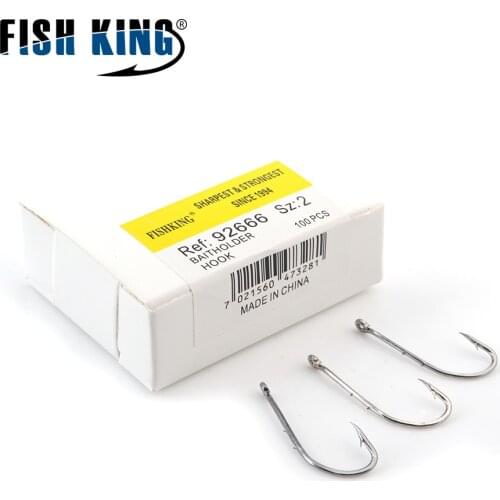 FISH KING Fishing Hook 100pcs/lot 2 Colors Barbed Fishhook Long Shank 1#-10# Baitholder AD Sharp Ringed Carp Fishing Tackle GBC