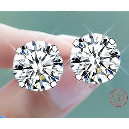 Silver 925 Simple Stud Earrings for Women Girls 8mm Small Zirconia Diamond Earrings Classic Style Silver 925 Jewelry Accessories