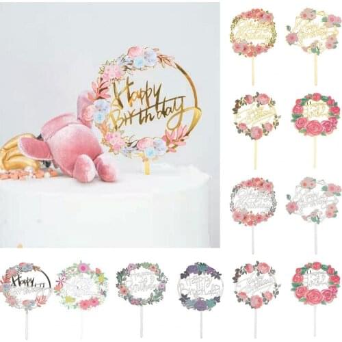 Flower Print Cake Toppers Cake Topper Baking Tools Acrylic Baby Shower Cupcake Picks Cake Decorations for Birthday