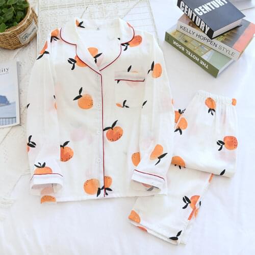 Spring Dress Suits Orange Cotton Double Gauze Suit Thin Japanese Cotton Gauze Sets Robe Comfortable and Simple Pajamas for Women