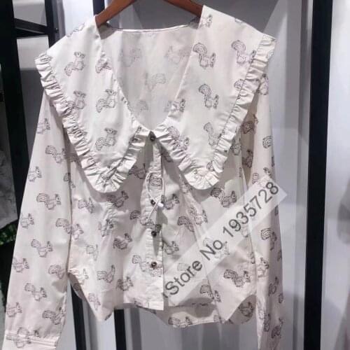 Ladies Doll Collar Animal Print Blouse Shirt Top