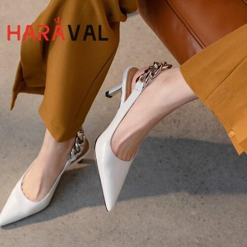 HARAVAL High Heels Women Pumps Shoes Elegant Pointed Toe New Style Sheepskin White Black Fashion Patchwork Adult Footwear A227