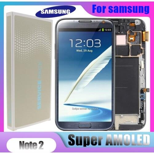 ORIGINAL Super AMOLED LCD For SAMSUNG Galaxy Note 2 N7100 Note2 LCD Display with Frame Button Screen Touch Digitizer Assembly