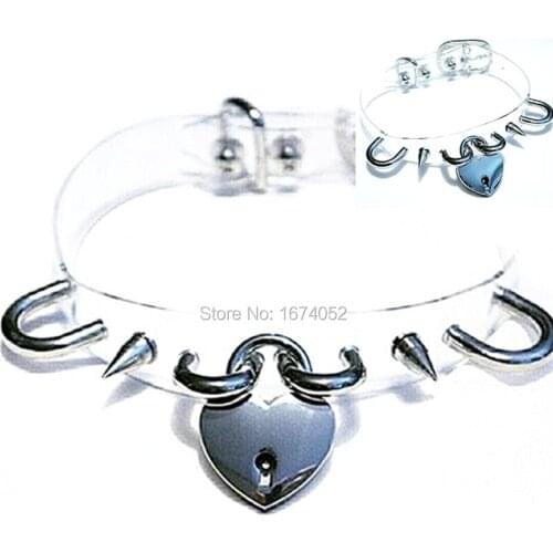 100% Handmade Heart Lock Padlock Choker Clear PVC Vinyl Transparent Collar Spikes Studded Cosplay Belt Necklace
