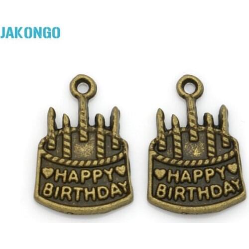 15pcs Antique Bronze Plated Birthday Cake Charms Pendants for Bracelet Jewelry Making DIY Necklace Craft 22x15mm