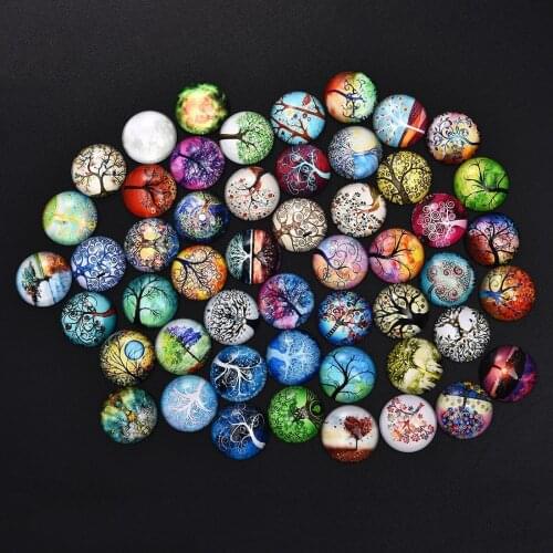 50Pcs Round Glass Cabochons Tree Of Life 12/20/25mm Dome Flat Back For Earring Bracelet Ring Base DIY Jewelry Making Findings