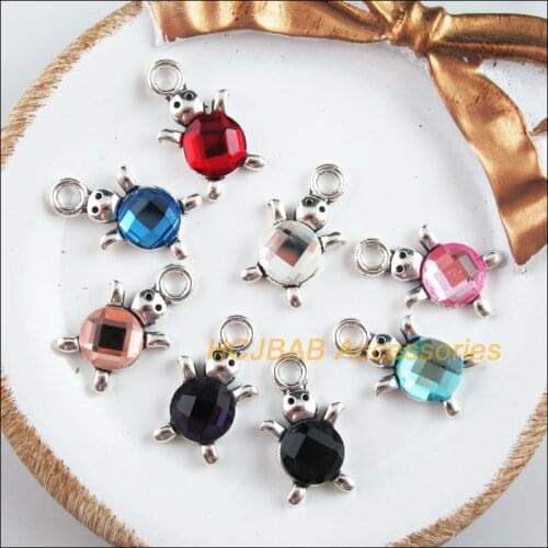 8 New Animal Tortoise Charms Tibetan Silver Tone Retro Mixed Crystal Pendants 14x23mm