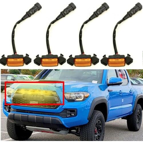 Car Accessories Front Grille Light assemblies With Wiring Harness Ket Lens Amber LED lights For Toyota Tacoma 2016 ~ 2019 4PCS