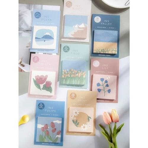 Patty INS Illustration Memo Pad Daisy Tulip Lily Pollen Flower Sticky Notes Adhesive Post Notepad Office School Supplies F084
