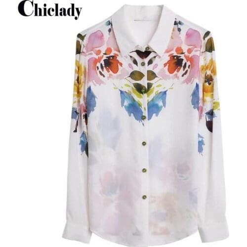 CHICLADY White Blouse Shirt Elegant Floral/Butterfly Print Blouse Women New Spring Autumn European Long Sleeve Blouses Female za
