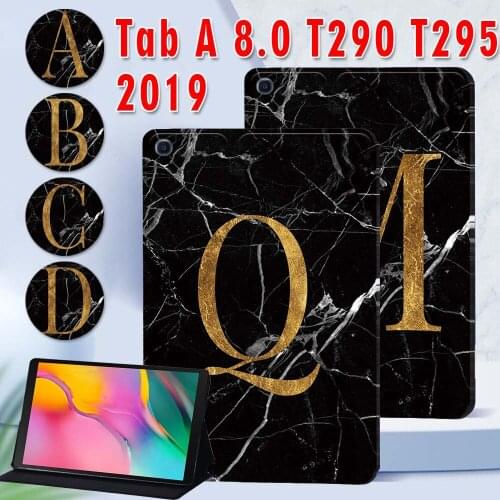 Tablet Cover Case for Samsung Galaxy Tab A SM-T290 T295 2019 8.0 Inch PU Leather Black Marble Series Case+ Free Stylus