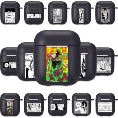 Chainsaw Man Anime Black Silicone Case for Apple Airpods 1 2 Cases Power Denji Makima Aki Pochita Soft Airpods Earphone Cover