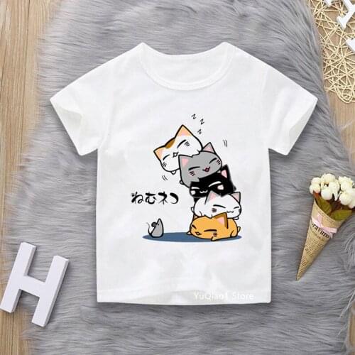 Cute Cats Animal Print Girls Boys Unisex Tops Childrens Fashion Harajuku T Shirt Kids Cartoons Casual Tshirt Short Sleeve