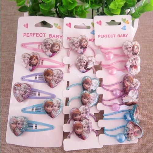 6pcs Disney cartoon children hair clip Frozen Elsa head rope princess girl birthday gift doll accessories headwear cosmetic toy