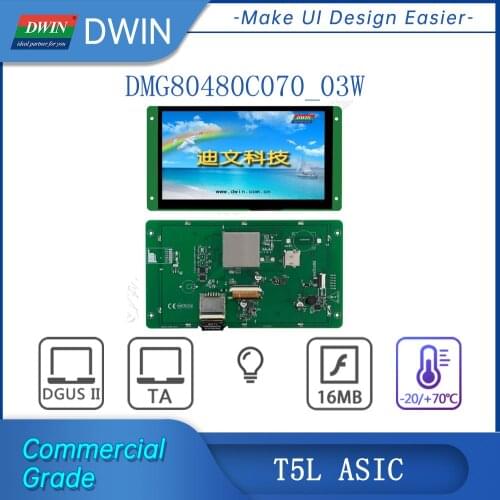 DWIN 7.0 Inch TFT- LCD Module 800*480 Resolution UART HMI CTP/RTP + TTL /232 Interface Panel ODM Service, DMG80480C070-03W