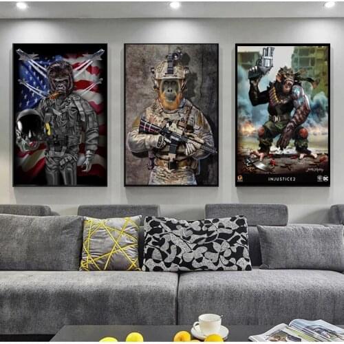 Soldier Gorilla Orangutan Canvas Painting on The Wall Art Posters Prints Wall Pictures for Living Room Home Wall Cuadros Decor