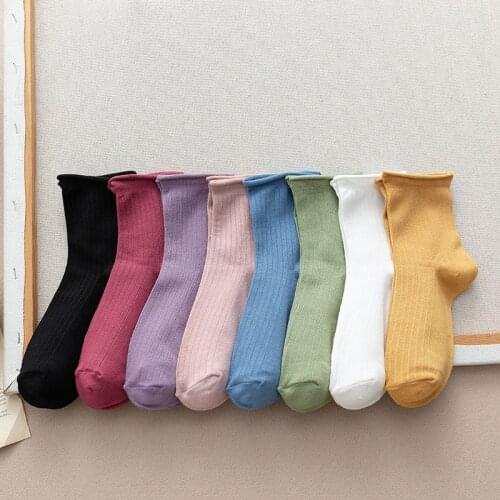 Kawaii Candy Color Korean Style Woman Socks Cotton Japnese Harajuku Style Pink Socks Women for Autumn Witner 91701