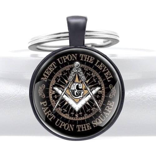 Classic Freemason Free and Accepted Masons Pattern Black Glass Dome Keychains Men Women Keyring Jewelry Gifts
