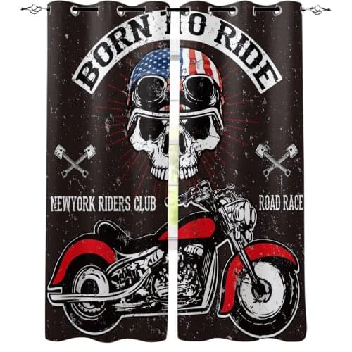 Red Motorcycle Skull Art Retro Style Modern Curtains for Living Room Bedroom Kitchen Curtains Drapes Window Treatments