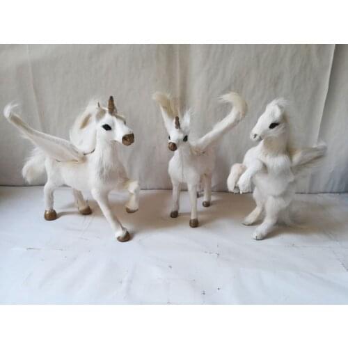 Simulation unicorn model polyethylene&furs white unicorn with wings model one lot/ 3 pcs handicraft home decoration gift b2629