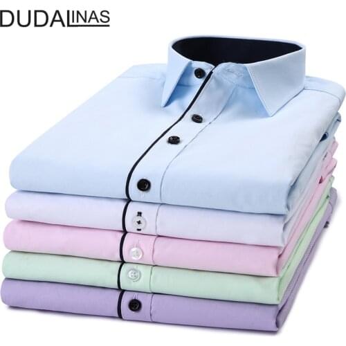 Dudalinas 2020 mens large size slim casual shirt long sleeve business mens shirt