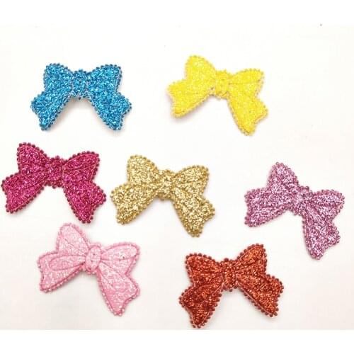 80Pcs 3*2cm Mixed Colors Glitter Bowknot Felt Fabric Patch DIY Cloth Appliques/Craft Wedding decoration