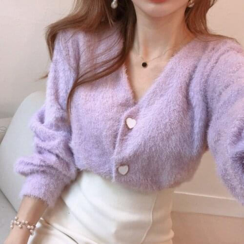 ZAWFL Newest Knitted Cardigan Women 2021 Autumn Long Sleeve Women Mink Plush Sweater Female Single Breasted Cardigan