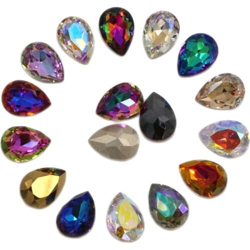 New Plating effect color glass rhinestones high quality crystal Teardrop shape pointback rhinestones diy wedding Accessories