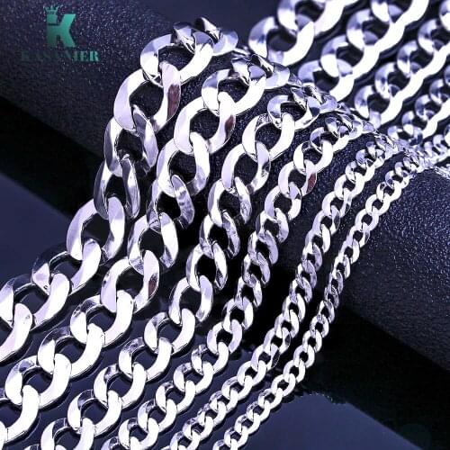 KASANIER 100% Real S925 Sterling Silver 4-12 MM Width Mens Necklace Gift Curb Necklace Men Hip Hop Rock Jewelry