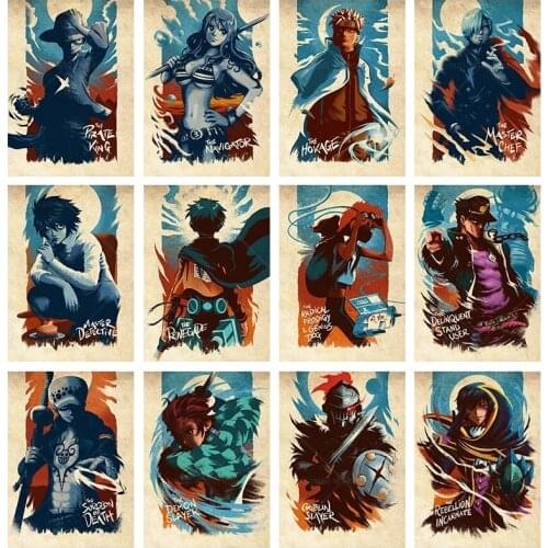 Popular Anime One Punch Man/Demon Slayer/Anime Naruto Ninja Retro Poster Canvas Painting Mural Living Room Bedroom Home Decor