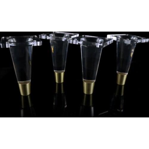 2pcs/lot Transparent Acrylic Cabinet Legs Clear Sofa Foot Side Table Leg Furniture Support Plastic Cupboard Feet With Gold Cover