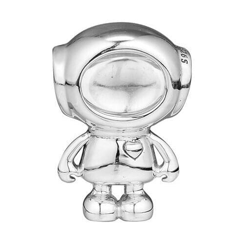 Clear CZ Spaceman Crystal Beads for Jewelry Making Women Silver 925 Original Charm Beads for Bracelets & Bangles Robot Design